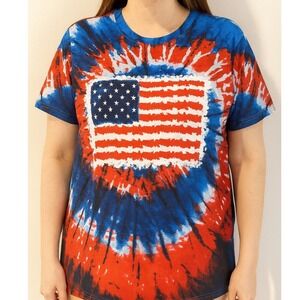 North Hill XL Tie Dye American Flag Graphic T-Shirt Red Blue Patriotic